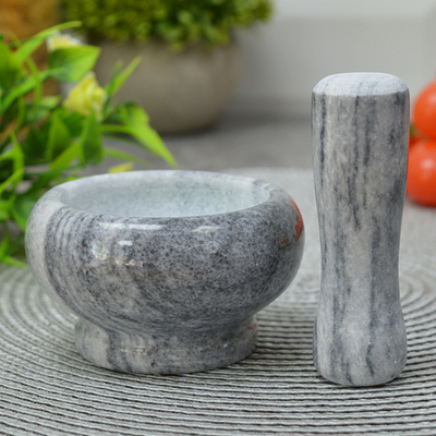 Ступка с пестиком 8*4,5см, мрамор (серая)