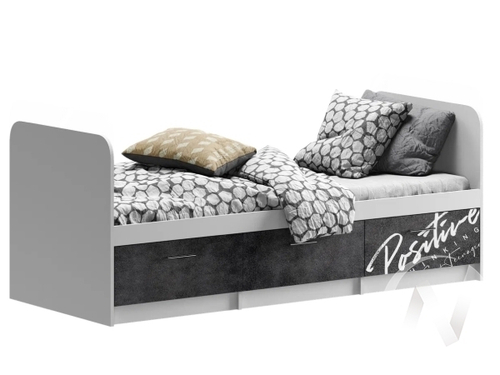 Кровать Детская Вега NEW Позитив (белый/бетон темный)