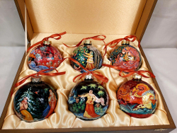 Сувенирный набор из 6-ти новогодних шаров с ручной росписью Палех