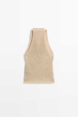 Massimo Dutti Хлопковый топ кроше, бежевый