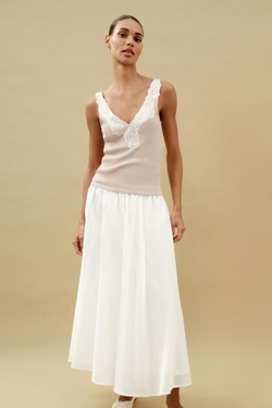 ZARA ТОП В РУБЧИК С КРУЖЕВОМ, ТЕЛЕСНО-РОЗОВЫЙ