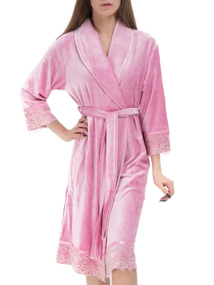 Халат женский велюровый с кружевом 0383/1  NUSA