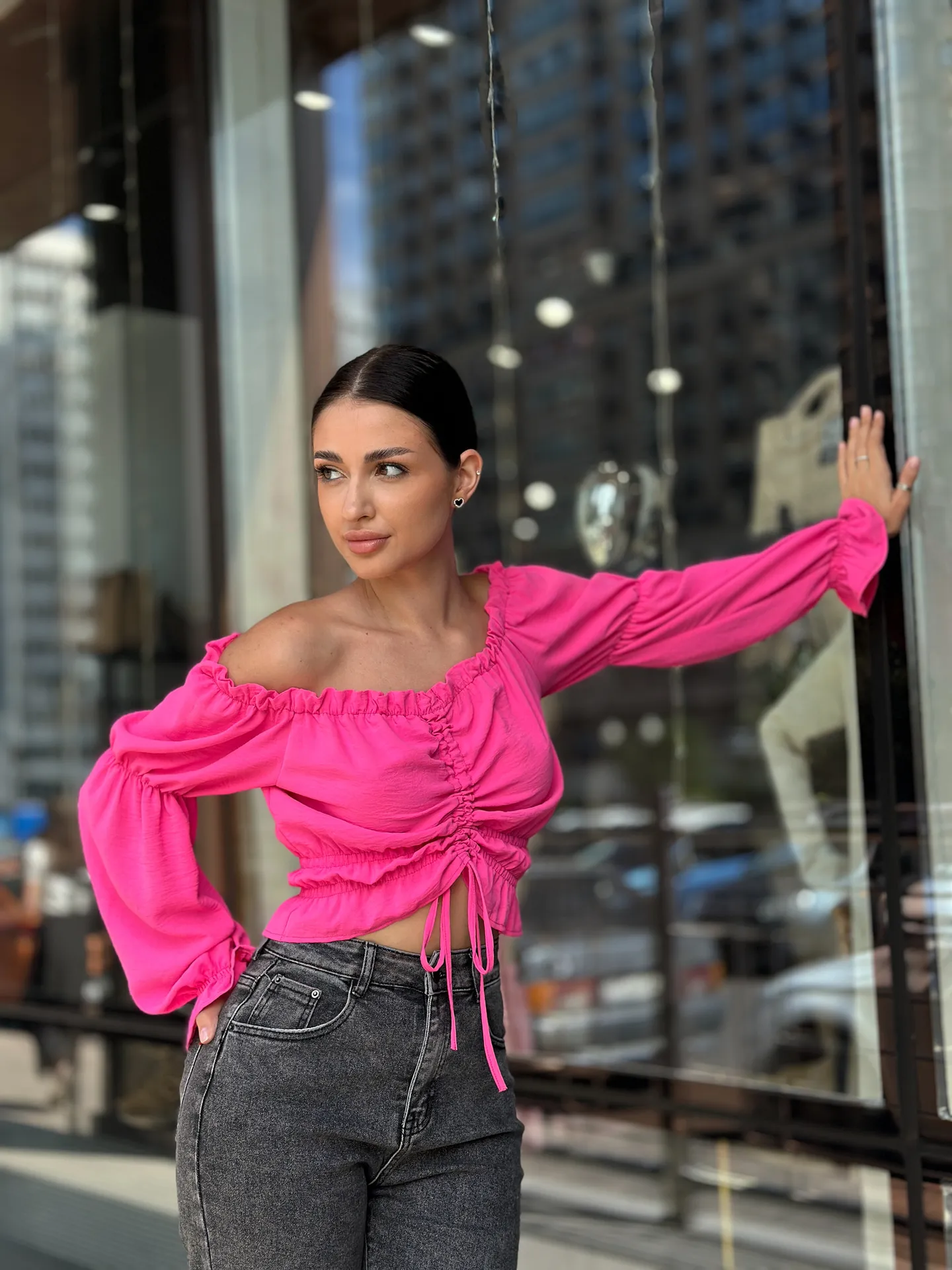 Топ Miss Sumaya 185 на резинке с длинным рукавом и затяжками спереди