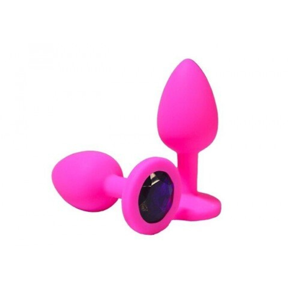 Анальная пробка из розового силикона с фиолетовым кристаллом (размер S)