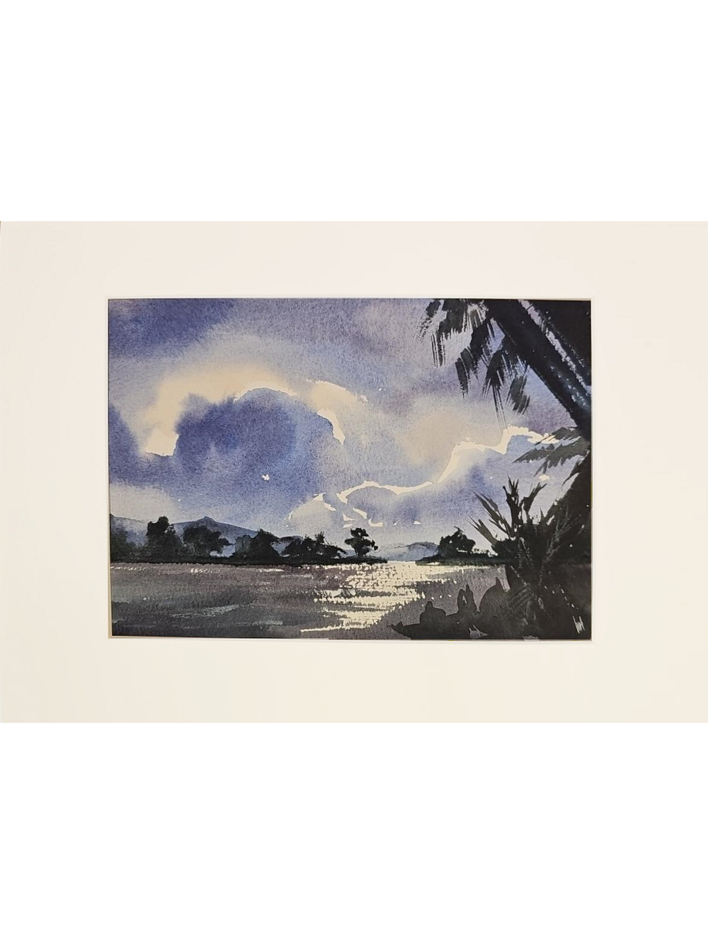 Картина авторская акварельная в паспарту 21*30 см на стену для интерьера "В окружении пальм"