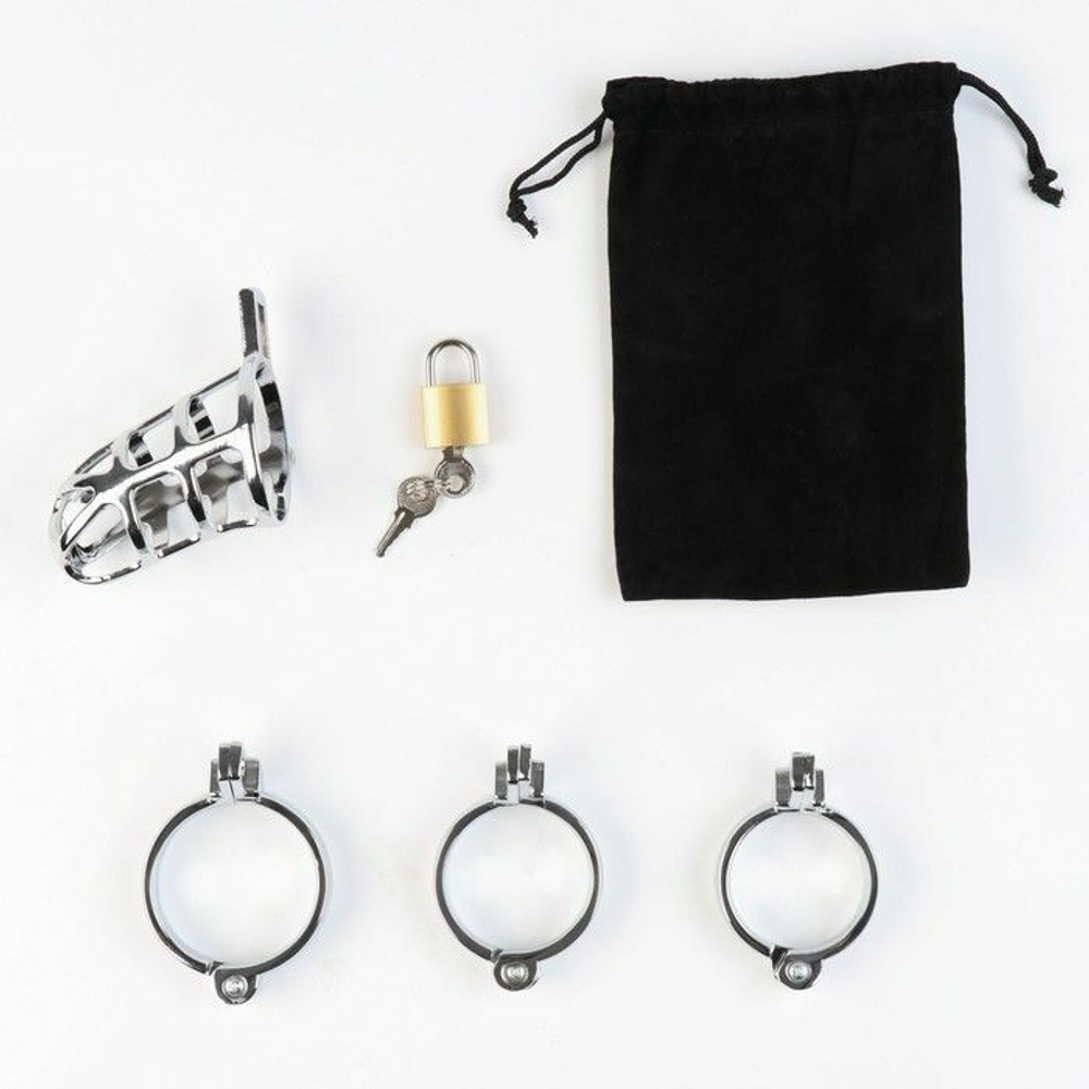 Серебристый мужской пояс верности «Клетка целомудрия № 2» (Цвет: серебристый)