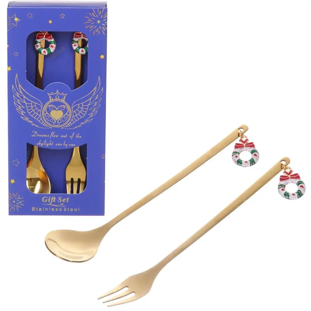 Набор для десерта «Новогодний микс» 2предмета (ложка+вилка) в подарочной коробке, золото
