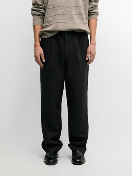 Massimo Dutti Брюки из льна с вытачками, темно-синий