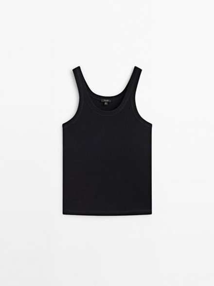 Massimo Dutti Топ из 100% хлопка с бретелями, черный