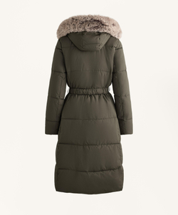 Oysho Длинная водоотталкивающая утепленная куртка Primaloft®, темный хаки