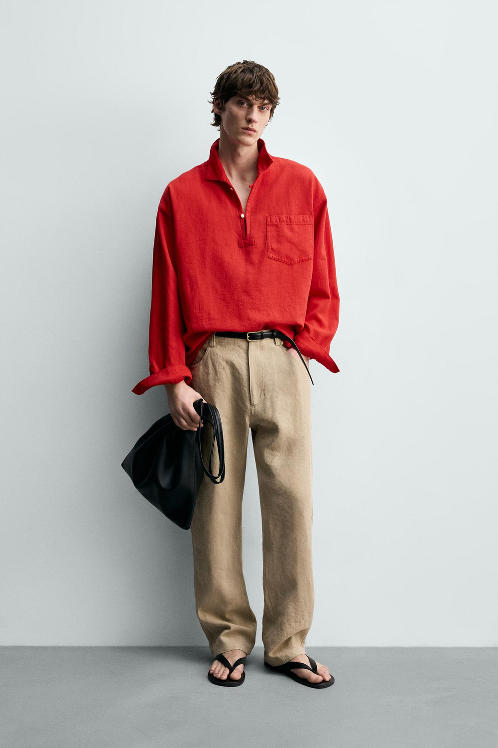 ZARA ПОЛО RELAXED FIT ИЗ РЕЛЬЕФНОЙ ТКАНИ, КРАСНЫЙ