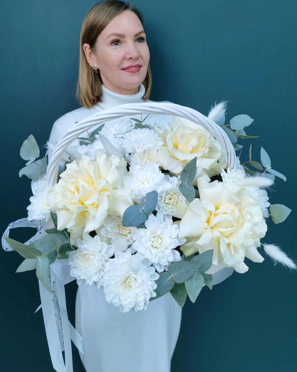 Цветочная корзина белая(00449)