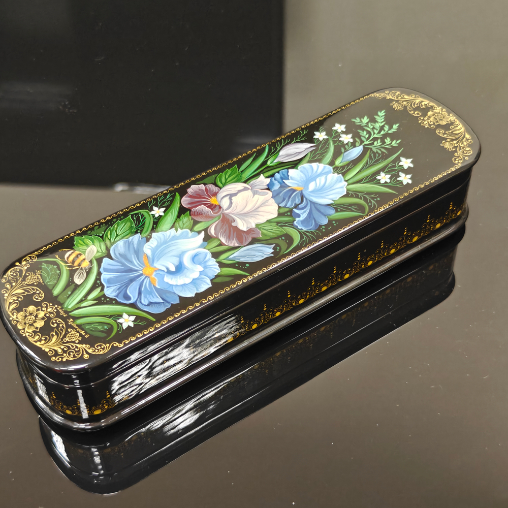 Шкатулка для ручки "Ирисы" с ручной росписью 20х6см