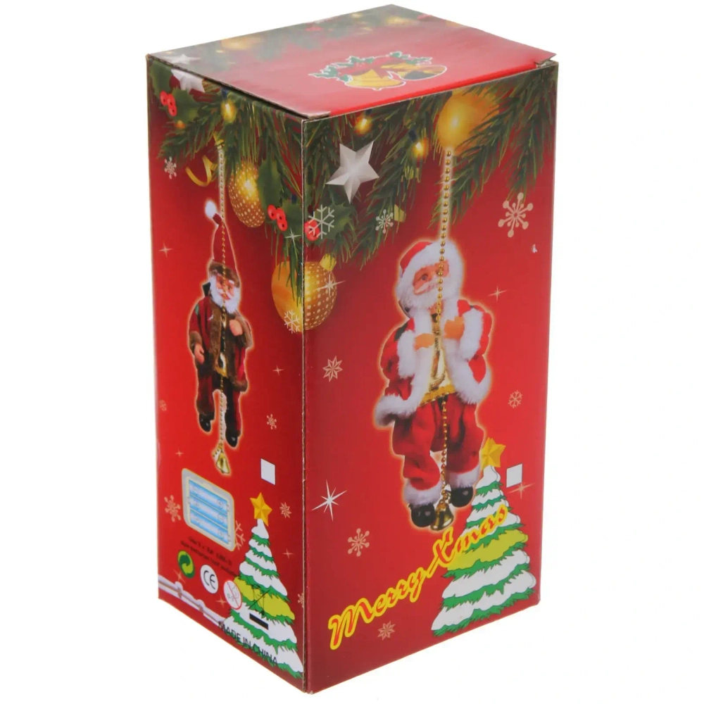 Дед Мороз на канате в красной шубке (работает от 3*АА - в комплект не входят)