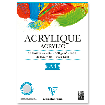 Альбом для акрила 10л., А4 Clairefontaine "Acrylic" 360 г/м2, склейка