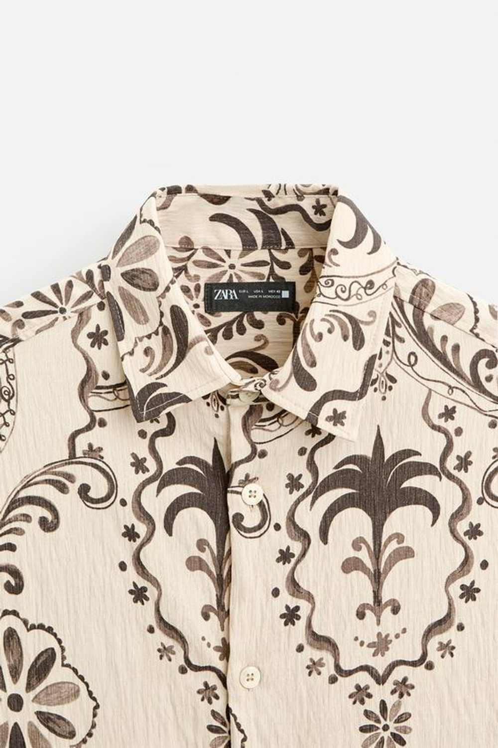 ZARA РУБАШКА ИЗ РЕЛЬЕФНОЙ ТКАНИ С ПРИНТОМ, БЕЖЕВЫЙ