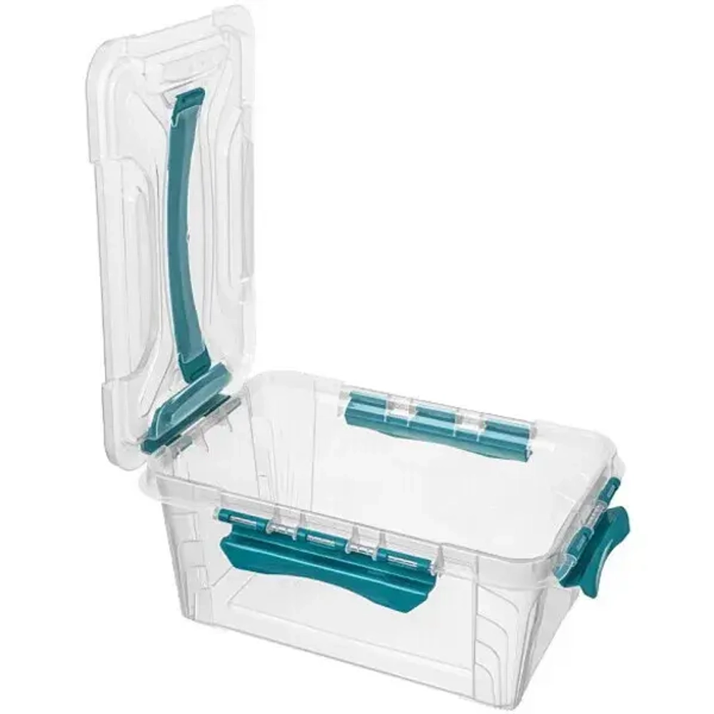 Контейнер для хранения с крышкой, ручкой и ручками-защелками «GRAND BOX», голубой, 29*19*12,4см, 4,2л