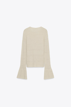 ZARA ДЖЕМПЕР ВЯЗКИ «ПОИНТЕЛЛЕ» С РУКАВАМИ-КОЛОКОЛАМИ, БЕЖЕВЫЙ