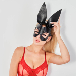Чёрная кожаная маска Зайка с длинными ушками и эффектом тату Sitabella BDSM Accessories 3186-1g