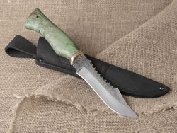 Нож "Щукарь", сталь Bohler N690, рукоять зеленая стабилизированная береза