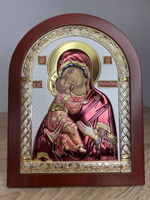 Владимирская БМ, икона арочная, красное дерево, эмаль 175х225