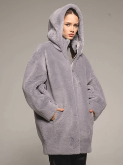 Шуба чебурашка из шерсти, серая, Severina