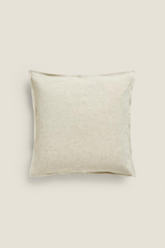ZARA HOME ЛЬНЯНОЙ ЧЕХОЛ НА ПОДУШКУ, ЭКРЮ