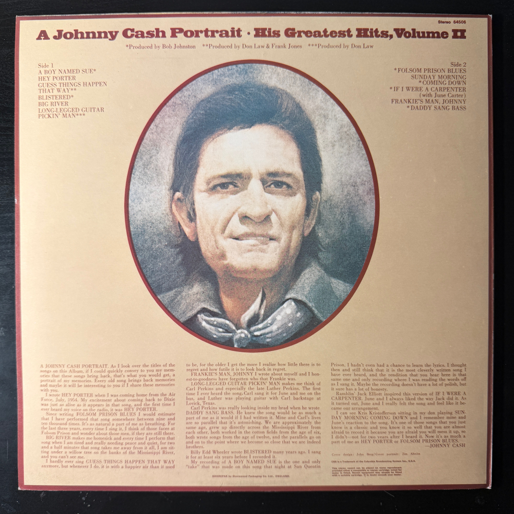Johnny Cash ‎– A Johnny Cash Portrait - His Greatest Hits Volume II (Англия 1970г.) Т