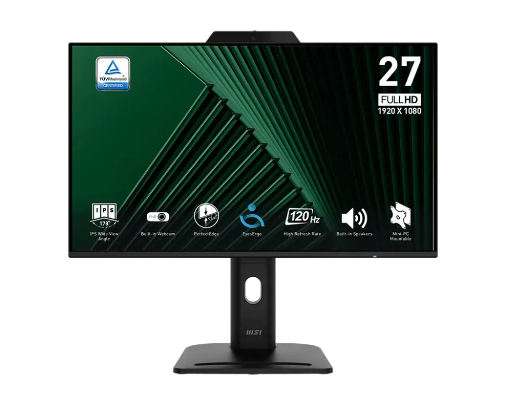 Монитор 27" MSI PRO MP272PMG IPS 1920x1080 120Hz 1ms 300cd/m 1500:1 HDMI VGA DP 3xUSB 2x2W Web-Камера, Регулировка Высоты HAS, Размещение телефона на подставке, Черный