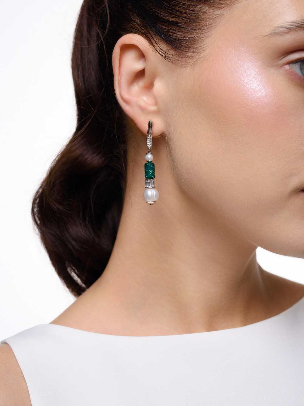 Серьги "Pearl charm" green Silver