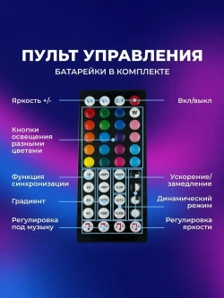 Светодиодная лента RGB 10м, гирлянда, управление с телефона и пульта, многоцветная подсветка для кухни и комнаты