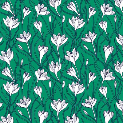 Seamless pattern of saffron flowers, crocus.