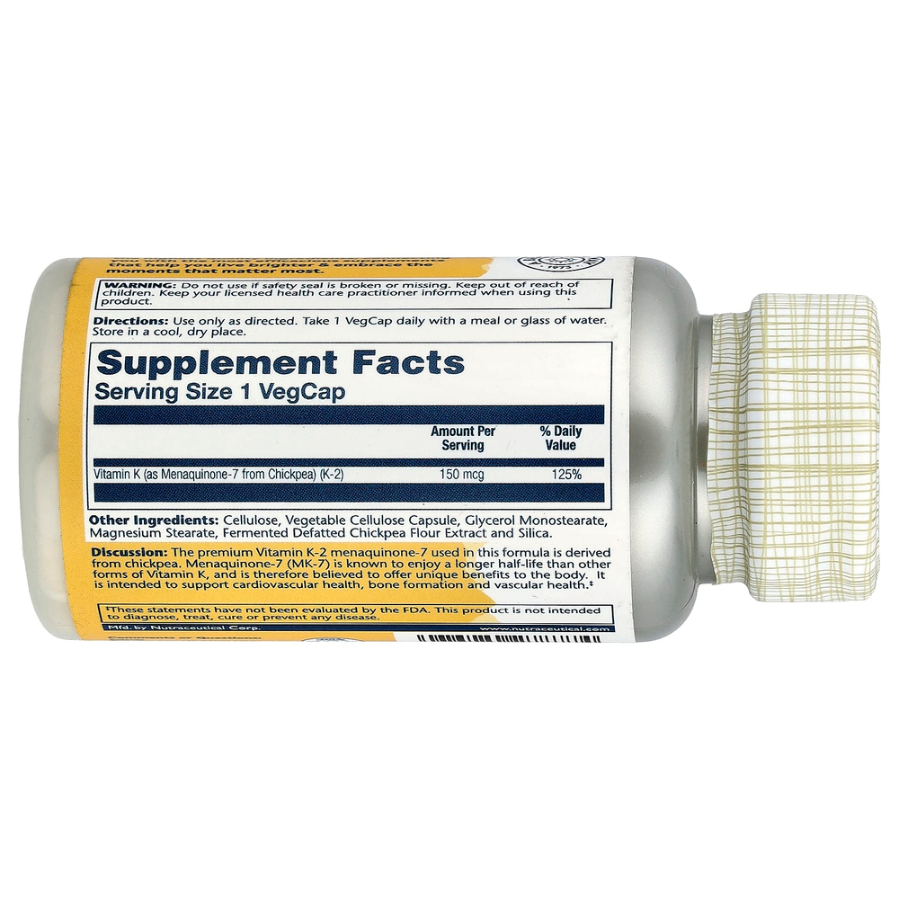 Solaray, менахинон-7 с тройной силой действия, витамин К2, 150 мкг, 30 растительных капсул