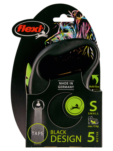 Поводок-рулетка Flexi Black Design S. Лента 5 м. для собак до 15 кг. Зеленый