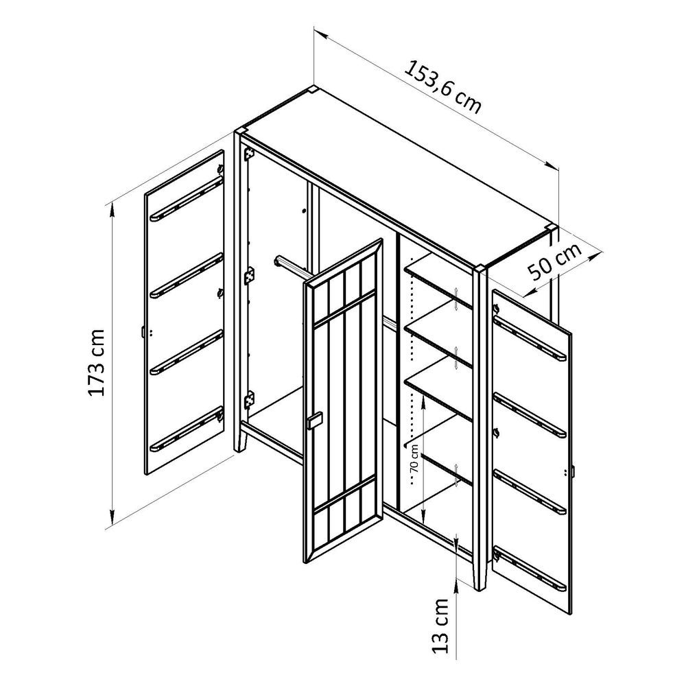 Dipriz Шкаф для одежды Карлос из сосны, 3 двери, 154х50х173, со штангой и полками, белый воск