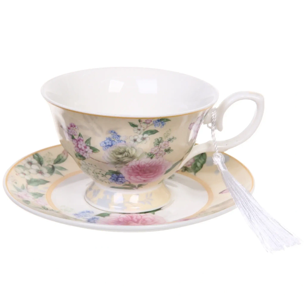 Чайная пара керамическая «Грация» (кружка 220мл+блюдце) в подарочной коробке, кремовая