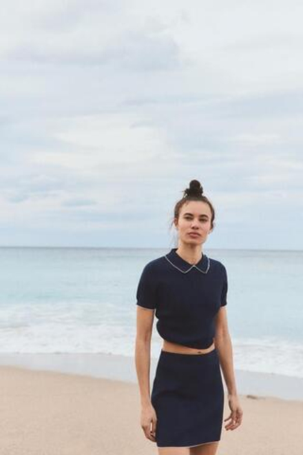 ZARA ТРИКОТАЖНАЯ МИНИ-ЮБКА С ОКАНТОВКОЙ, МОРСКОЙ СИНИЙ
