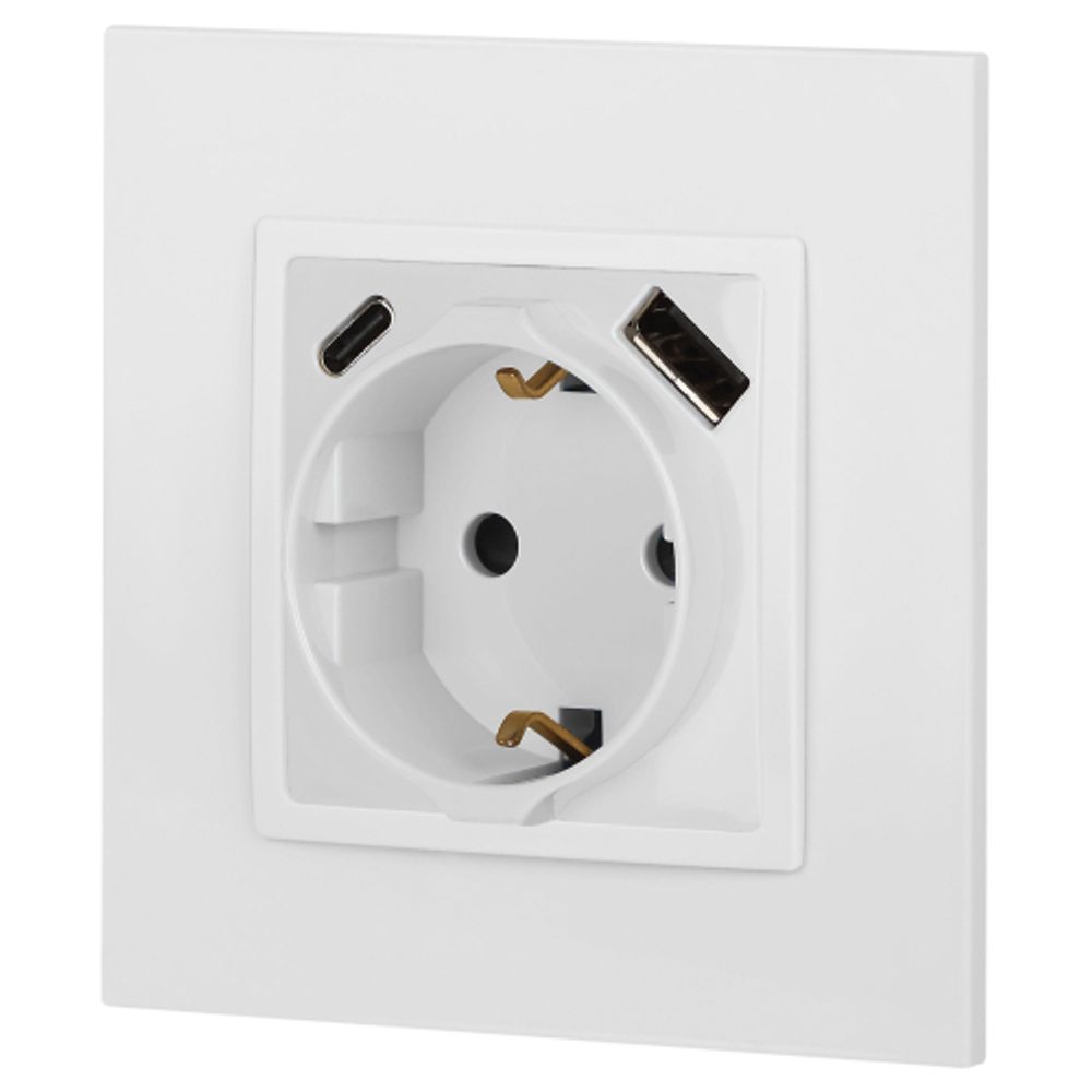 Розетка ЭРА Elegance 14-4108-01 2P+E 16A-250В со шторками с USB type-A+C 5В-3А белый