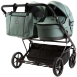 Детская коляска для двойни Adamex Leo Duo Deluxe 3 в 1 DUO-SA20 (СЕРО-ЗЕЛЁНАЯ КОЖА)