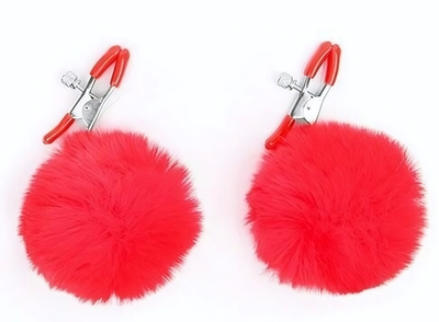 Зажимы для сосков с красным пушком (Цвет: красный)