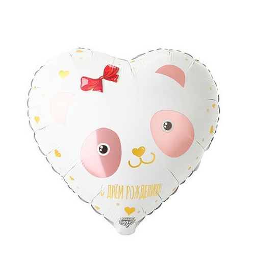 Шар сердце С д/р Панда с бантиком