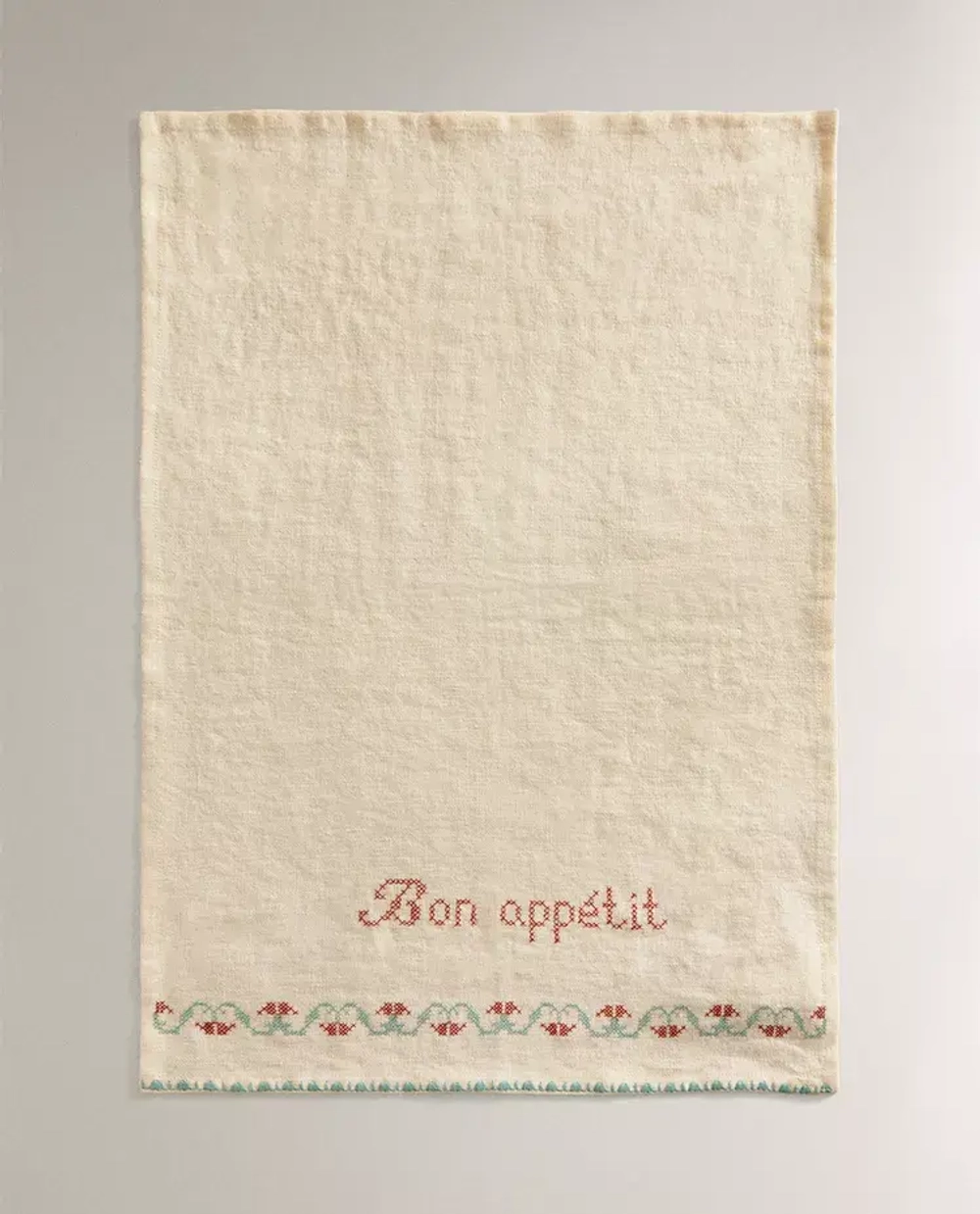 ZARA HOME КУХОННОЕ ПОЛОТЕНЦЕ ИЗ ХЛОПКА С ВЫШИВКОЙ, ЭКРЮ