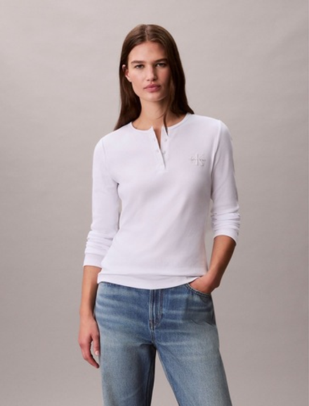 Лонгслив Calvin Klein Monologo Rib Henley Brilliant White
