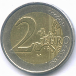 2 евро 2002 год. Греция. Регулярный выпуск. Тип 1 (Разновидность - звезда c S. Suomi - Финляндия). Биметалл VF-XF