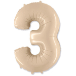 Шар фольгированный Цифра 3 101 см (Бежевый)