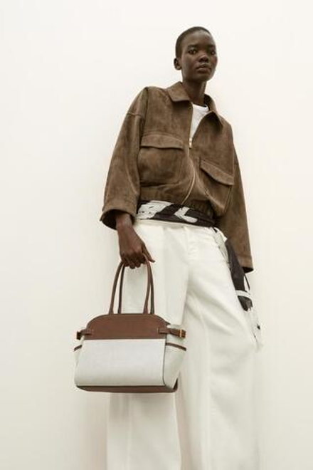 ZARA СУМКА С КОМБИНИРОВАННЫМИ ПРЯЖКАМИ, СВЕТЛО-БЕЖЕВЫЙ