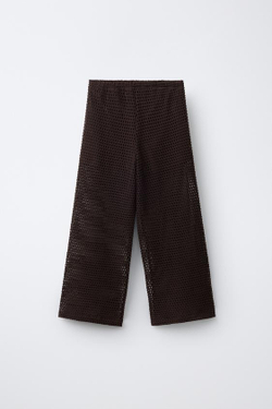 ZARA БРЮКИ WIDE LEG С ВЯЗАНЫМИ ЦВЕТАМИ, КОРИЧНЕВЫЙ