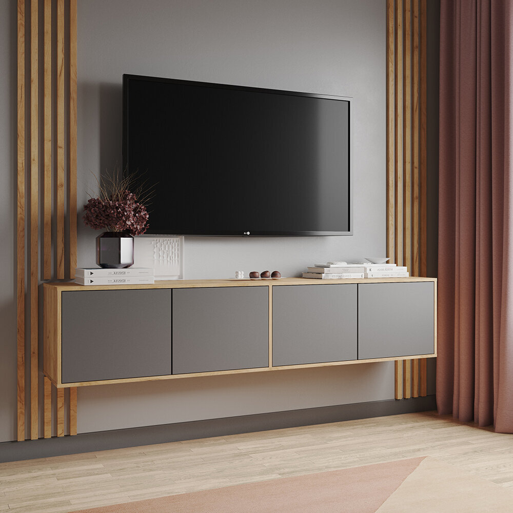 Тумба ТВ подвесная Парус-11, дуб крафт золотой/графит серый