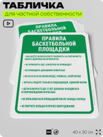 Табличка для частной территории "Правила баскетбольной площадки", на дом, для участка, организаций и частных территорий, предупреждающая, 40х30 см, Silver Plane x Айдентика Технолоджи