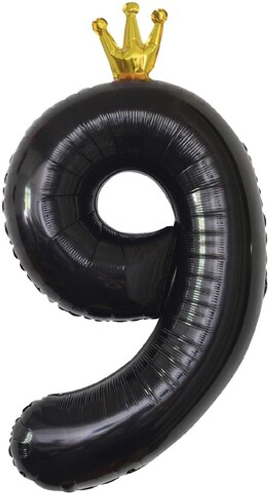 К Шар (40''/102 см) Цифра, 9 Золотая корона, Черный (БГ-60)